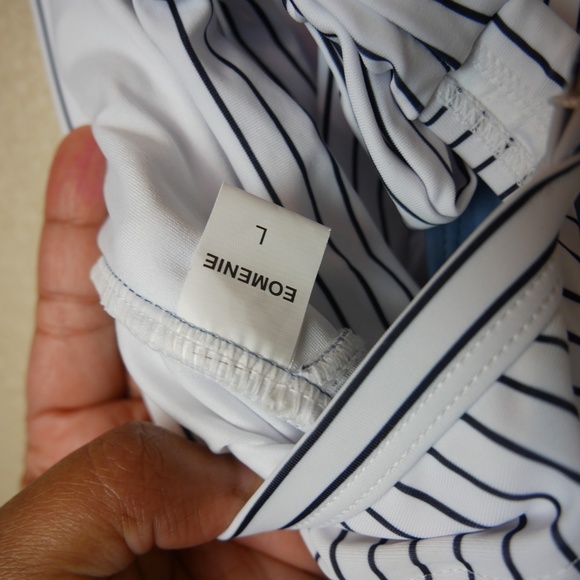 Eomenie Tummy Control Blue Striped Womens Large One Piece Sexy Cutout Swimsuit - Picture 12 of 12